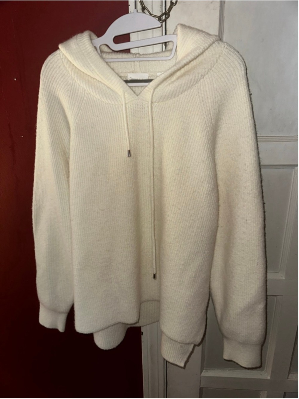 Cyrus Cream Hooded Sweater Women's Large Ribbed Knit Pullover Soft Cozy Neutral - Picture 8 of 11